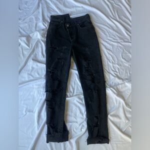 AGOLDE criss-cross waist distressed and ripped black jeans!